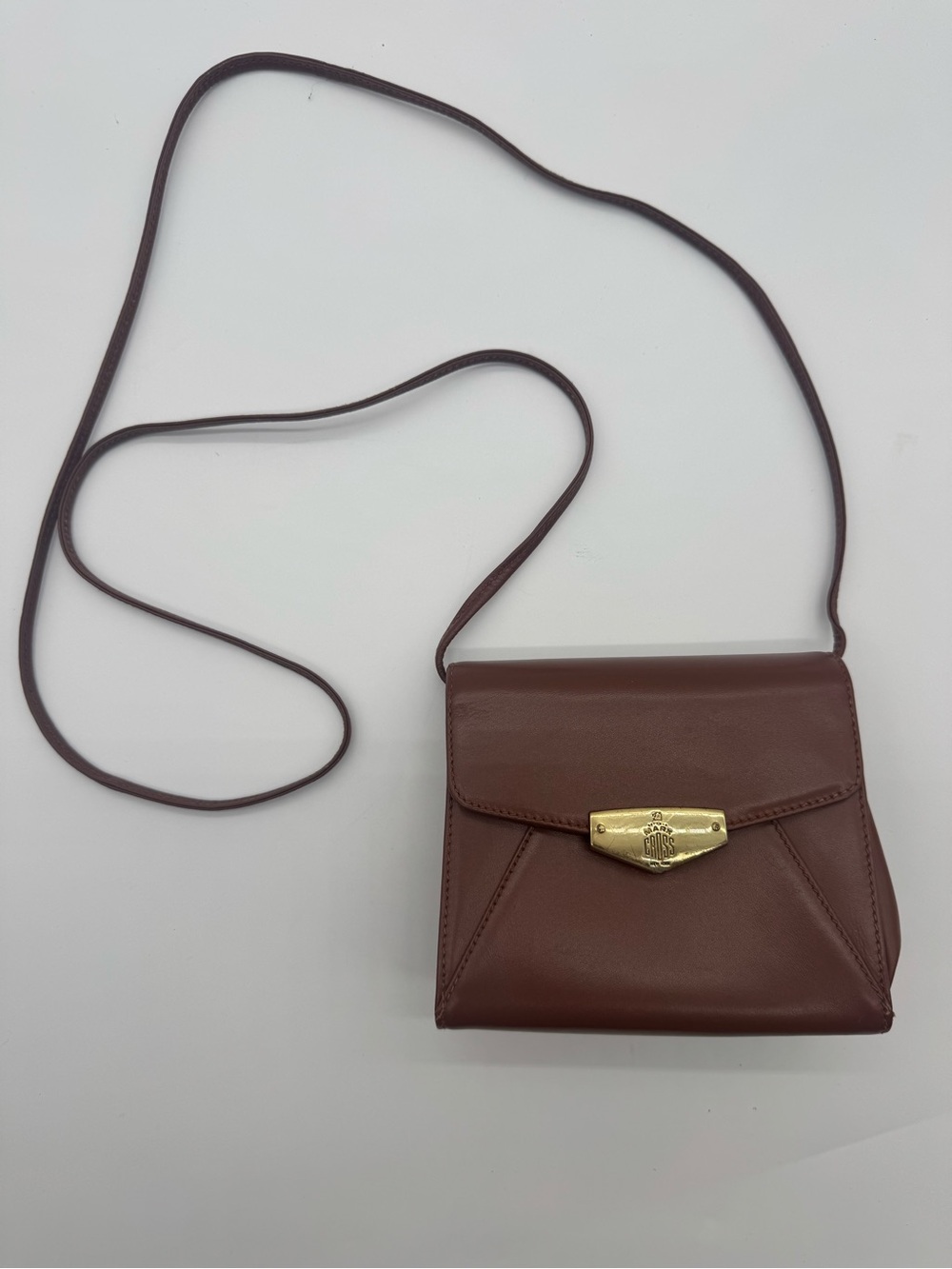 Rare Vintage Mark Cross Brown Leather Shoulder Bag Purse Gold Logo